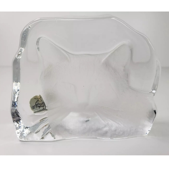 Cristal D'arque Etched Cat Into Block of Clear Crystal Paperweight or Decor - Picture 3 of 7